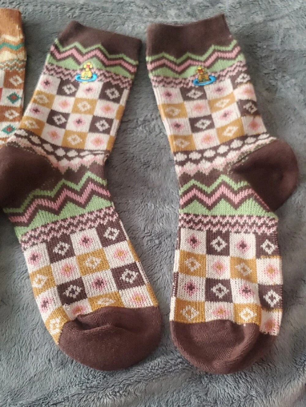 Vivienne Westwood 🍁🍂Fall 🍁🍂Rust, Cream & Teal GeoCrew Socks